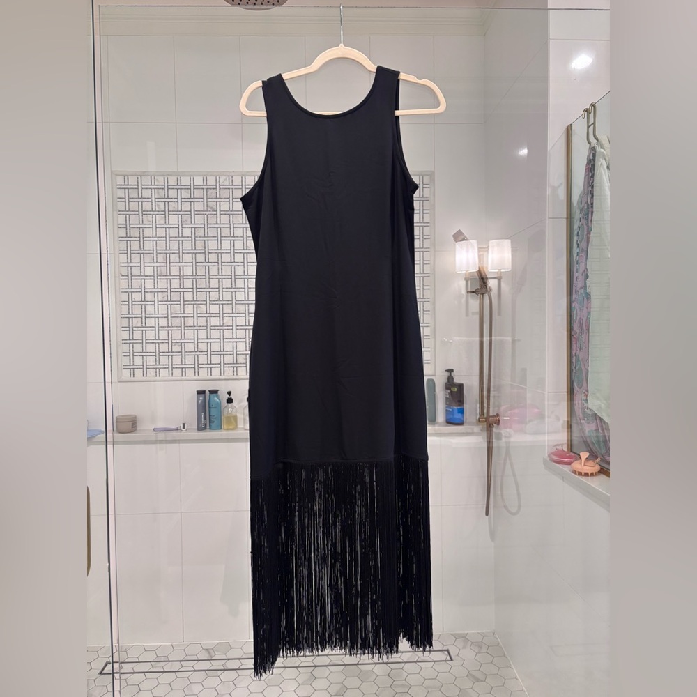 Abercrombie & Fitch Black Sleeveless Fringe Maxi Dress
